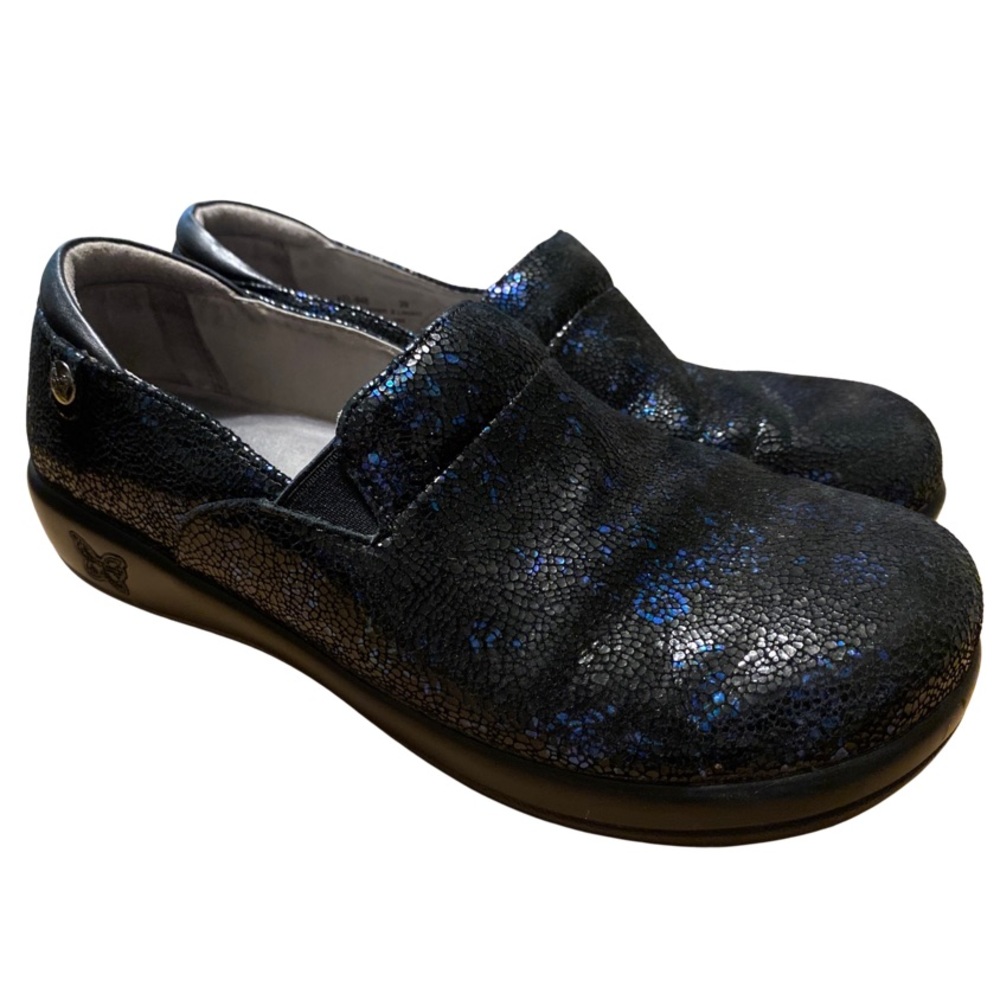 Alegria Keli Devine Leather Shoes 39 US 9 Black Blue Metallic Slip On KEL-948W